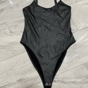Black faux leather bodysuit